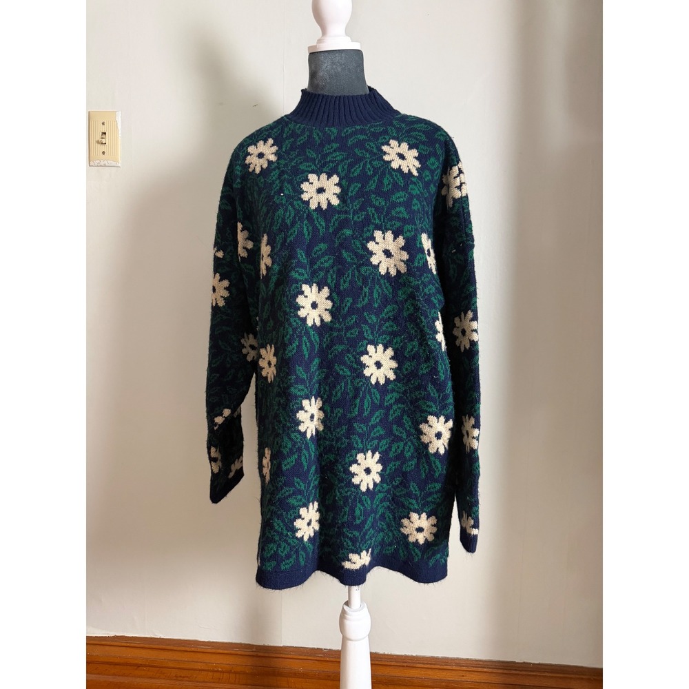 Maggie Lawrence Vintage Daisy Floral Mock Neck Knit Sweater‎ Cottagecore coastal